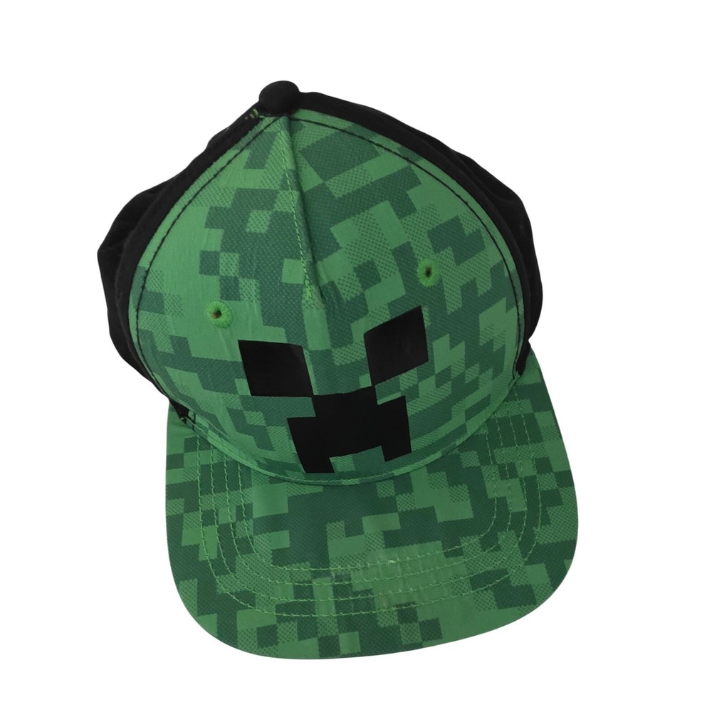 Minecraft Creeper Kids Snapback Hat Green Black Pixelated Gaming Cap